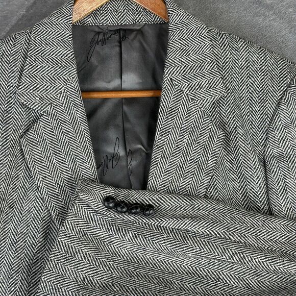 Vtg Joe Namath Signature Sport Coat 42L‎ Black Herringbone Wool 2-Button Jacket - Picture 1 of 16